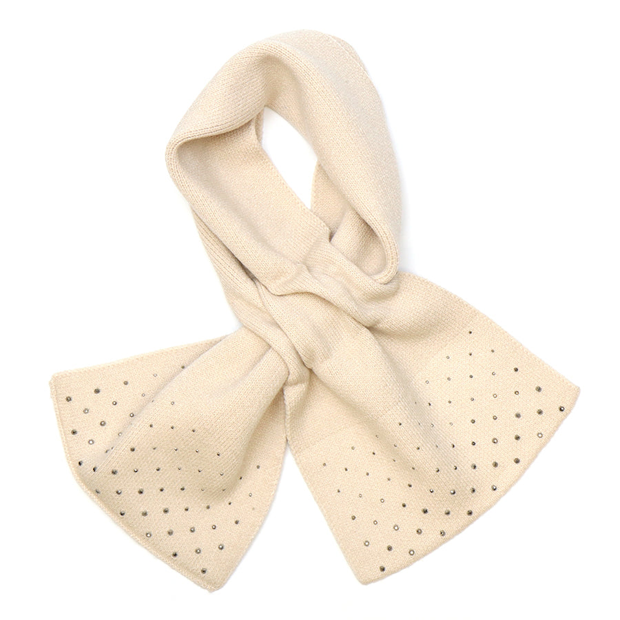Cream Fine Knit Pull Through Scarf with Sparkle Diamante Edge