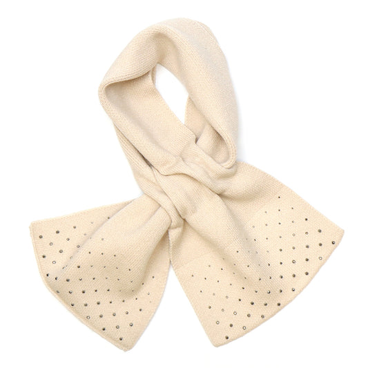 Cream Fine Knit Pull Through Scarf with Sparkle Diamante Edge