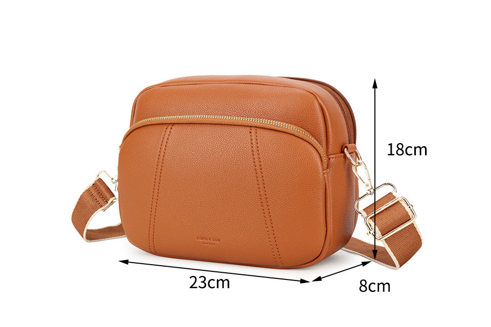 Navy Crossbody Camera Bag – Multi-Compartment Handbag with Fabric Strap
