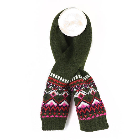 Dark Khaki Fair Isle Pull Through Scarf