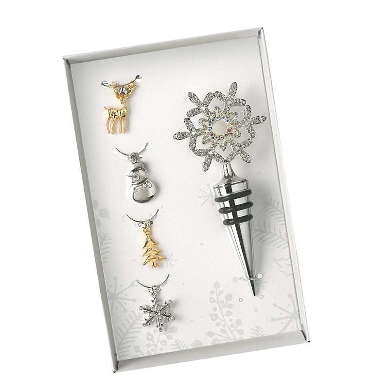 Drink Charm And Snowflake Bottle Stopper Set