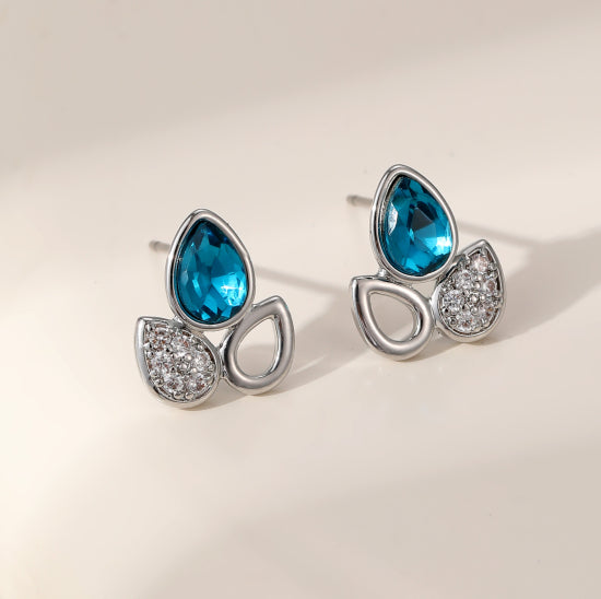 Silver-Plated Blue Crystal Stud Earrings