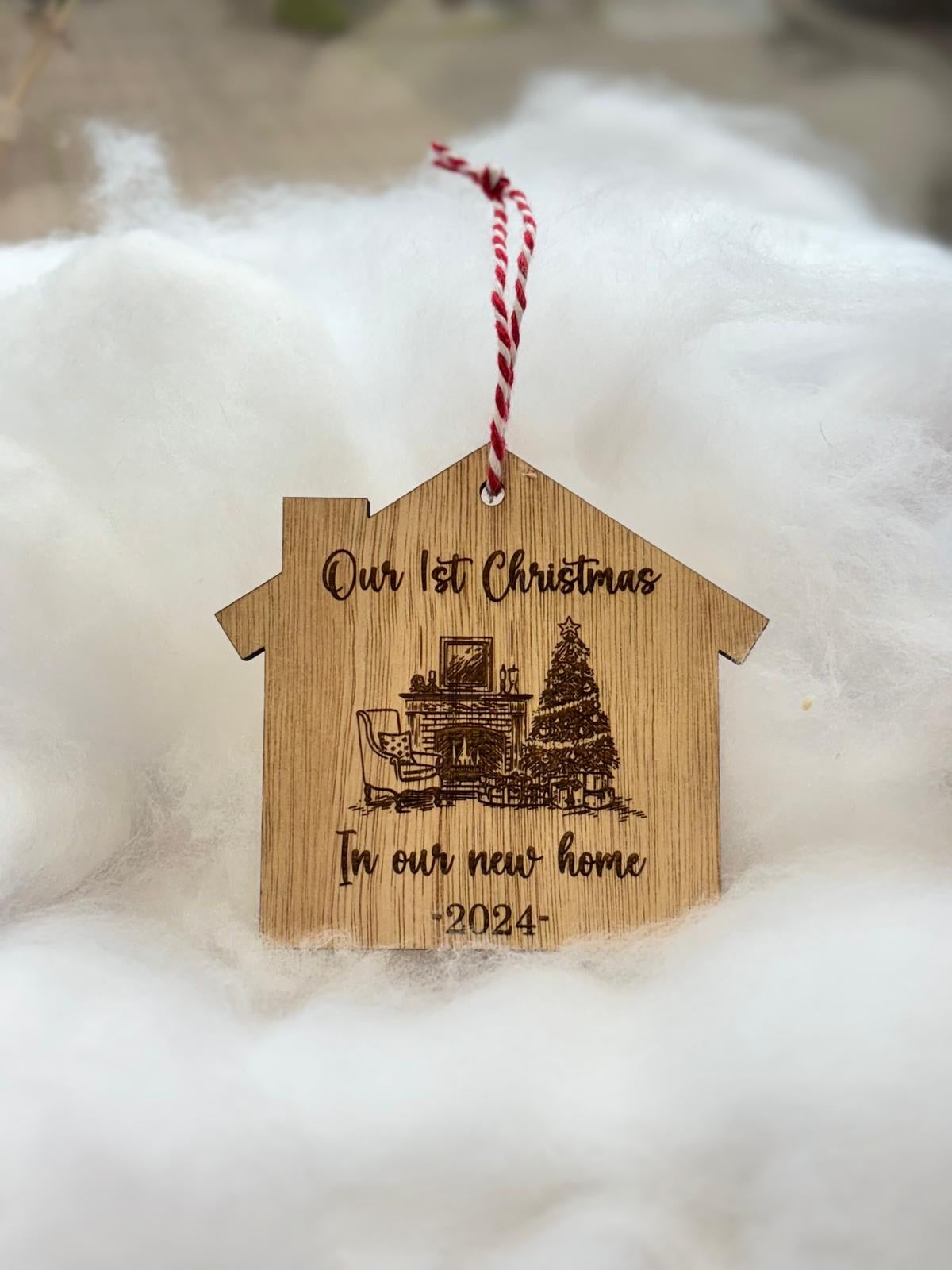 Personalised Wooden Christmas Decoration | "Our First Christmas in Our New Home" | House-Shaped Tree Ornament