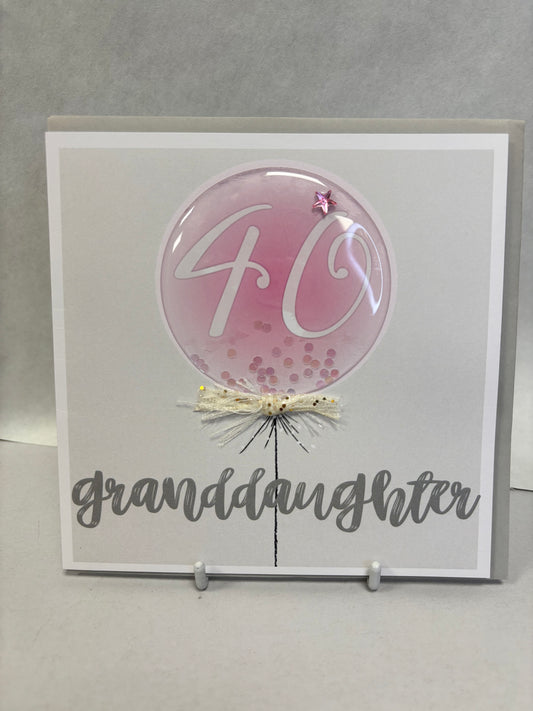 Granddaughter 40th Birthday Card - Tracey Russel