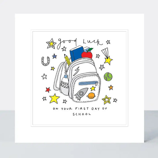 Pocket Rocket - Good Luck 1st Day - Rucksack Boy - Card