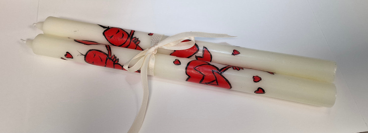 Hand-Painted Tall Tapered Candle Pair – Bold Lobster Love Design