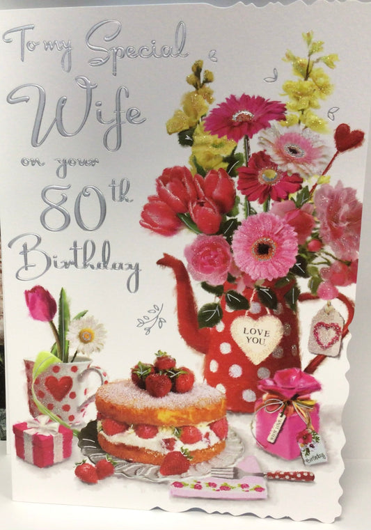 80th Birthday Card - wife - Jonny Javelin - velvet
