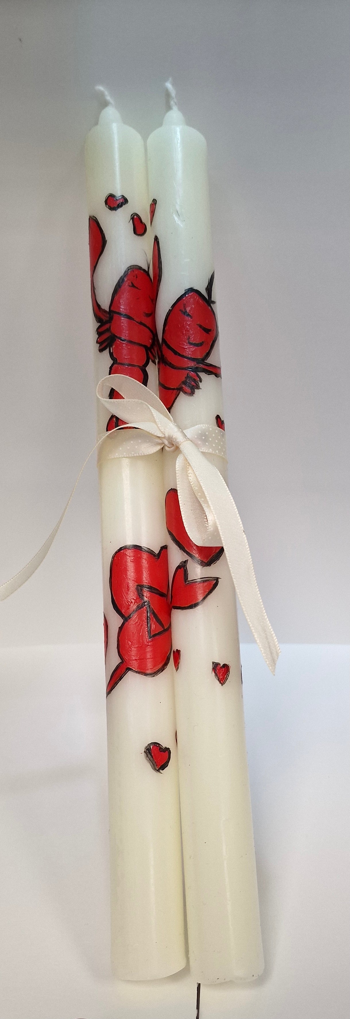 Hand-Painted Tall Tapered Candle Pair – Bold Lobster Love Design