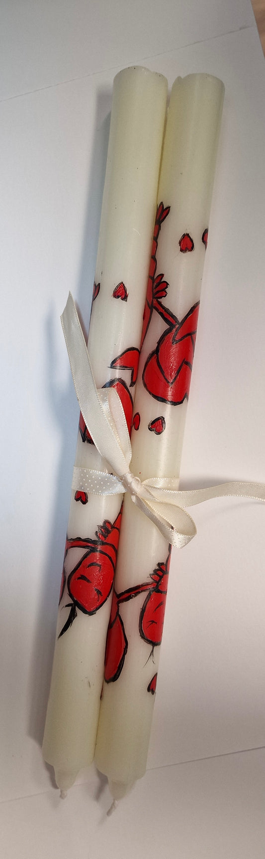 Hand-Painted Tall Tapered Candle Pair – Bold Lobster Love Design