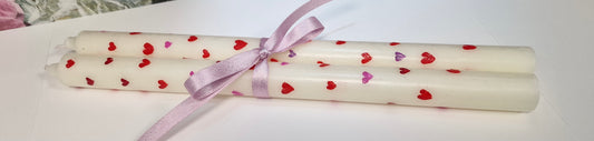 Hand-Painted Tall Tapered Candle Pair – Delicate Love Heart Design