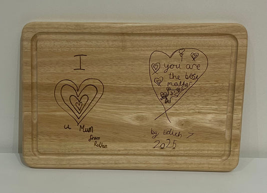 Personalised Wooden Chopping Board Engraved with Child’s Drawing – Mother’s Day Gift