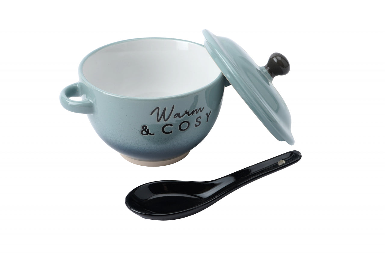 Warm & Cosy Stoneware Soup Bowl with Spoon