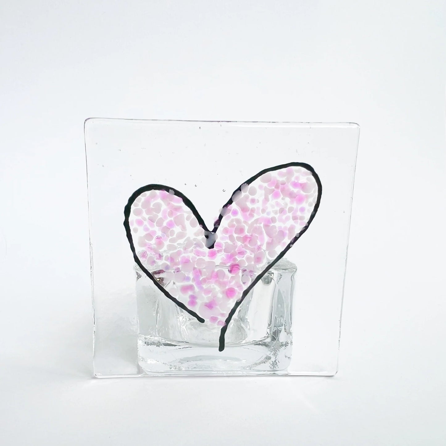 Handmade Fused Glass Pink Heart Candle Holder