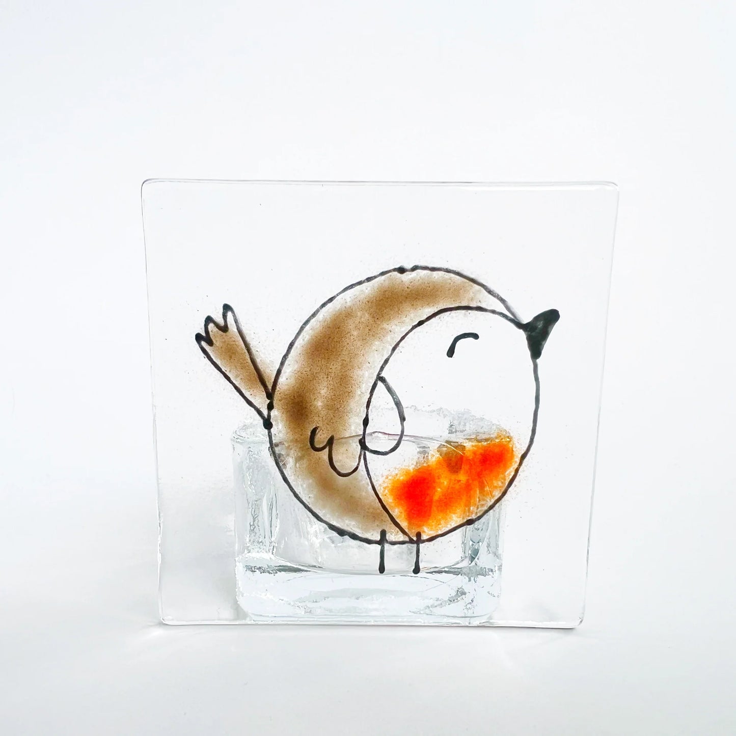 Handmade Fused Glass Robin Candle Holder