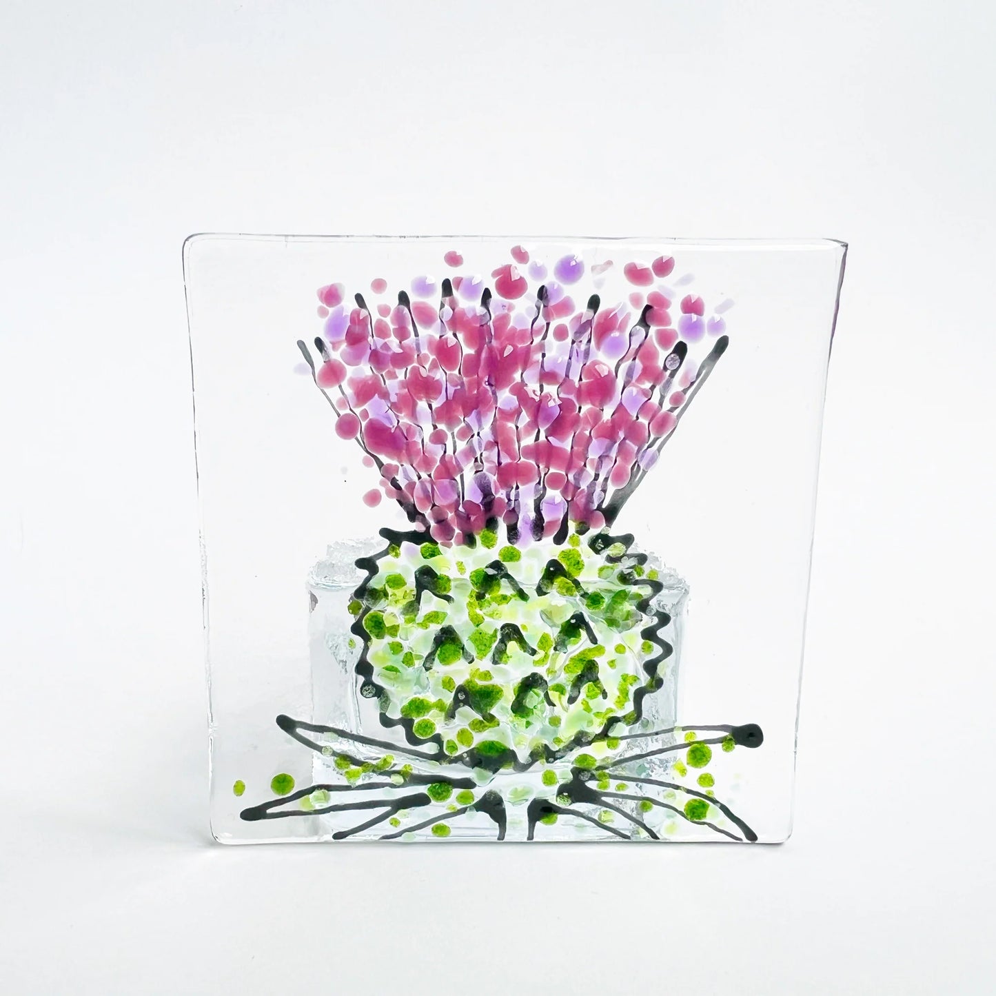 Handmade Fused Glass Thistle Candle Holder