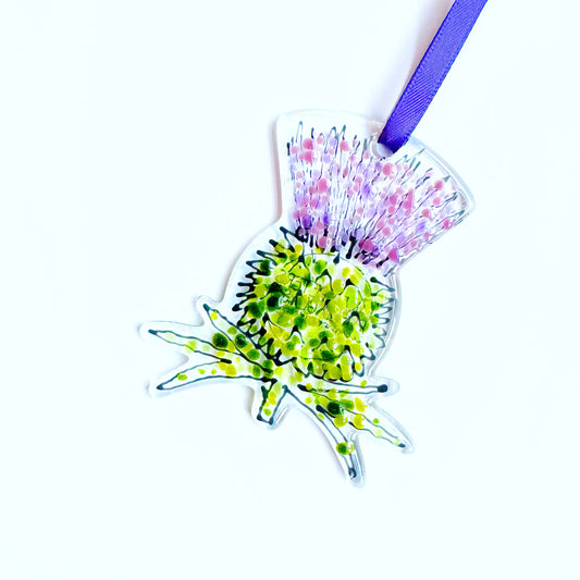 Handmade Fused Glass Thistle Hanging Decoration