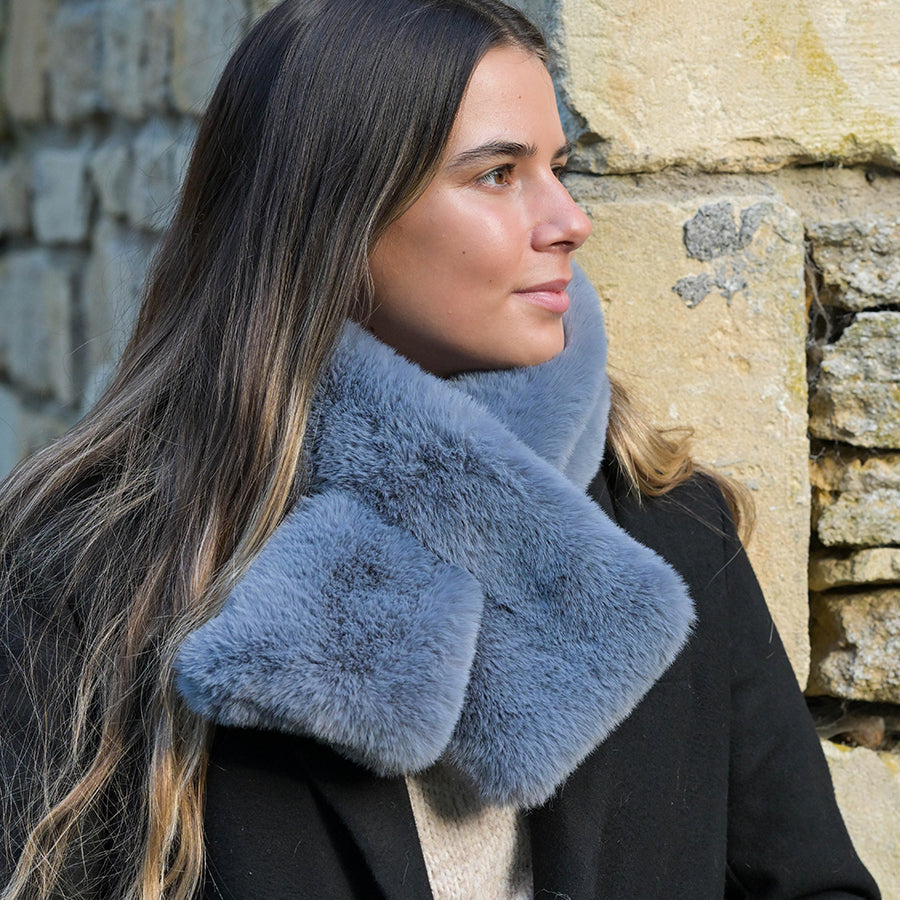 Grey Faux Fur Pull Through Scarf