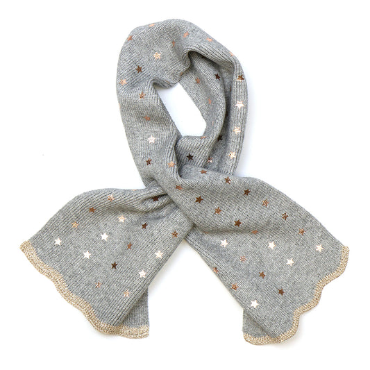 Grey Metallic Stars Pull Through Scarf