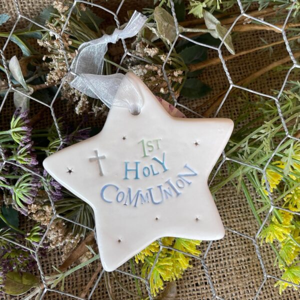 Handmade Hanging Ceramic Star with Thoughtful Message - 1st Holy Communion