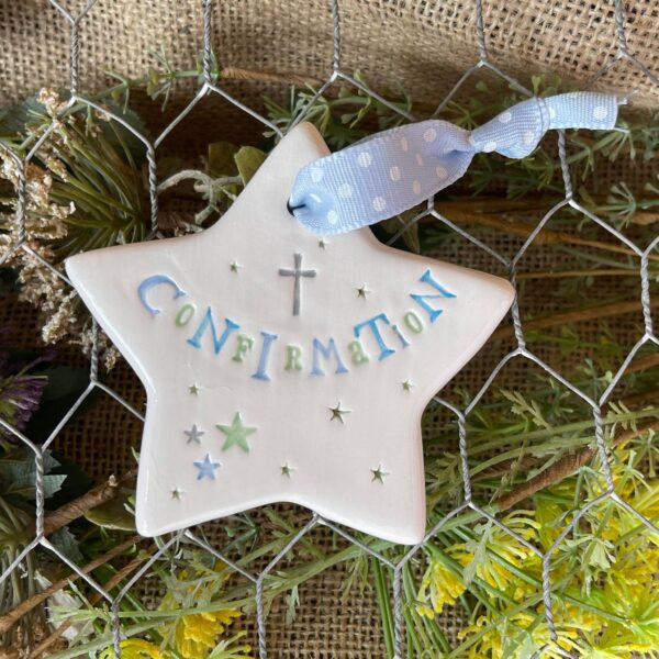 Handmade Hanging Ceramic Star with Thoughtful Message - Confirmation
