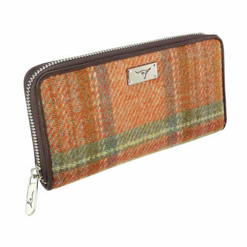 Harris Tweed ‘Staffa’ Long Zip Purse – Pale Orange Stewart Tartan