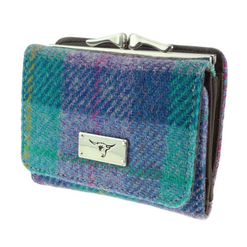Harris Tweed ‘Unst’ Small Purse – Green & Purple Tartan