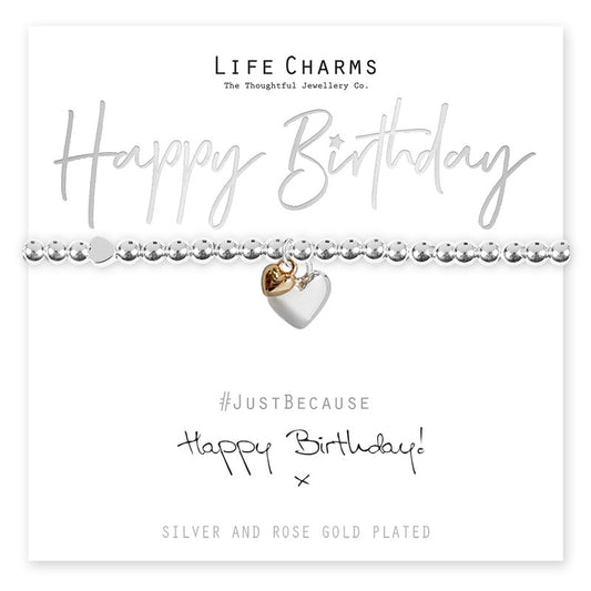 Happy Birthday Silver Heart Beaded Bracelet - Life Charms Jewellery