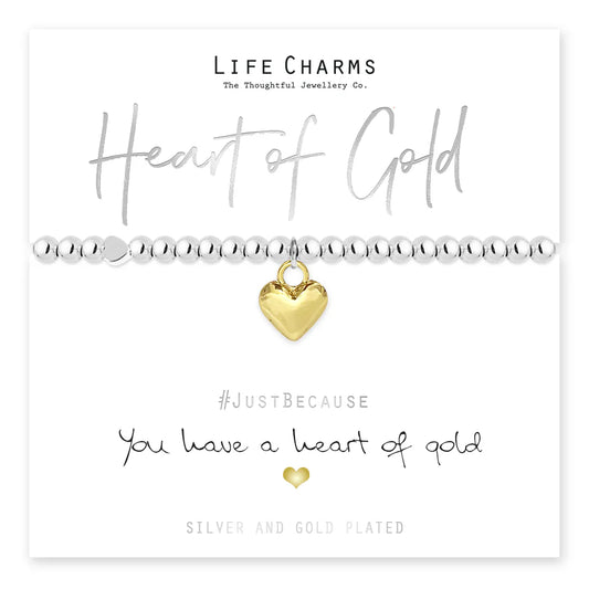 Heart Of Gold Silver Heart Beaded Bracelet - Life Charms Jewellery