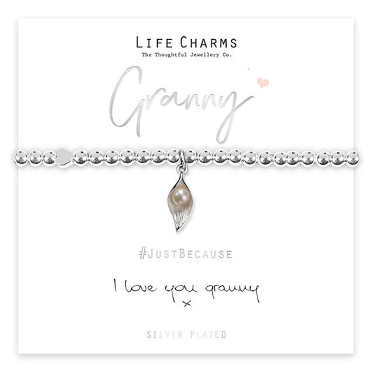 I Love You Granny Silver Flower Beaded Bracelet - Life Charms Jewellery. Available at Sweet P, Burnside, Glasgow