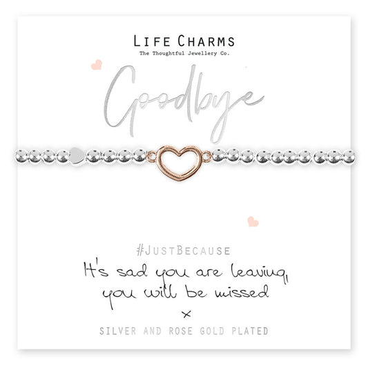 Sad You Are Leaving Silver Heart Beaded Bracelet - Life Charms Jewellery. Available at Sweet P, Burnside, Glasgow