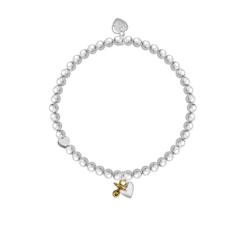 It's Your Baby Shower Silver Heart Beaded Bracelet - Life Charms Jewellery. Available at Sweet P, Burnside, Glasgow