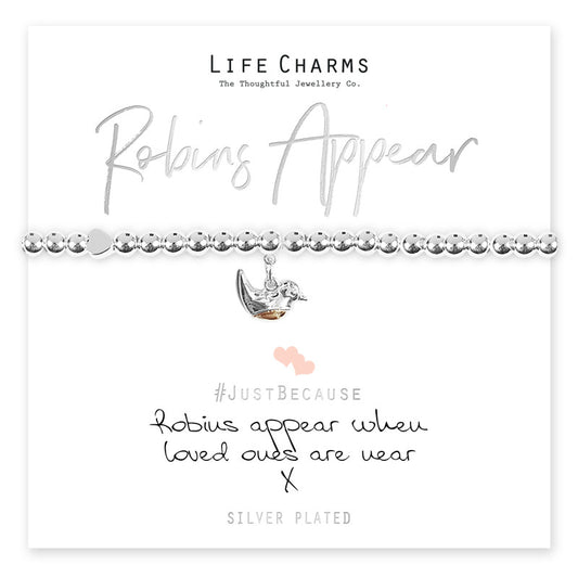 Robins Appear Silver Beaded Bracelet - Life Charms Jewellery. Available at Sweet P, Burnside, Glasgow
