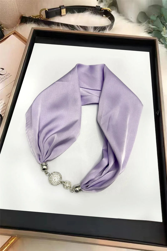 Lilac Silk-Feel Neck Scarf with Diamanté Magnetic Clasp