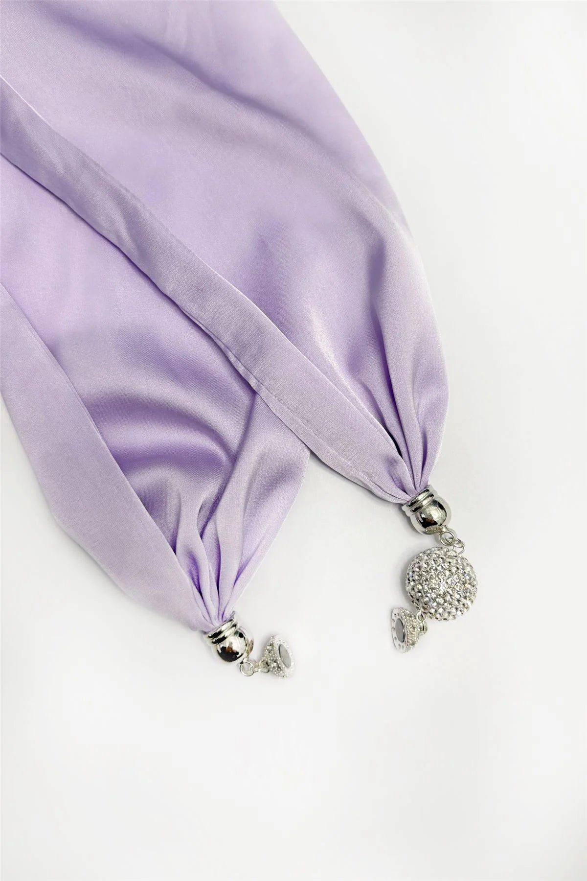 Lilac Silk-Feel Neck Scarf with Diamanté Magnetic Clasp