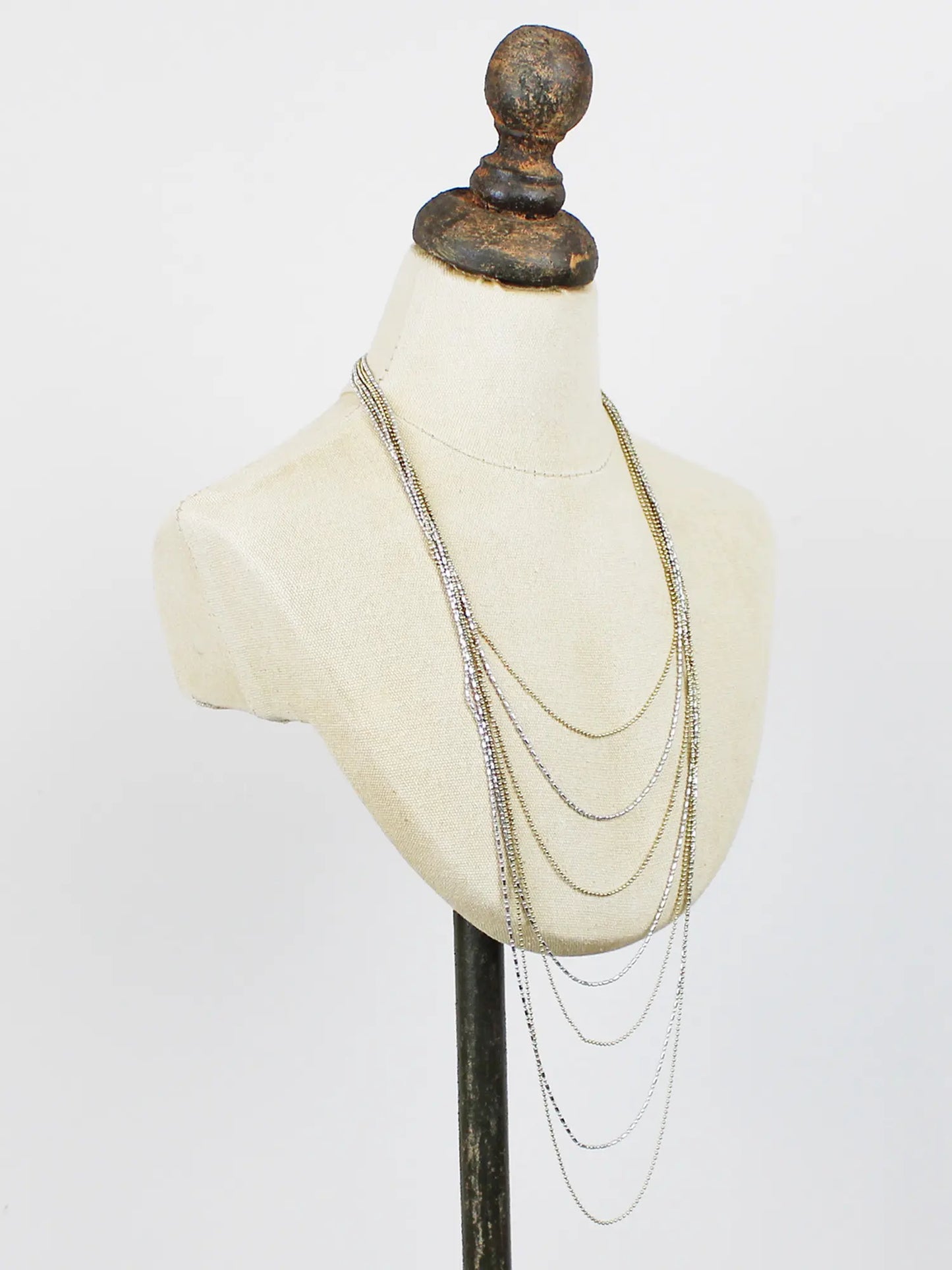 Long Layered Mixed Metal Beaded Necklace