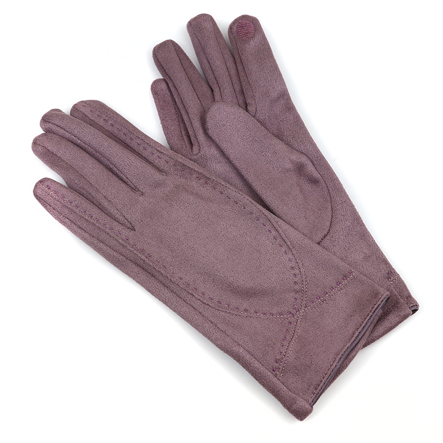 Mauve Faux Suede Gloves with Stitch Detail