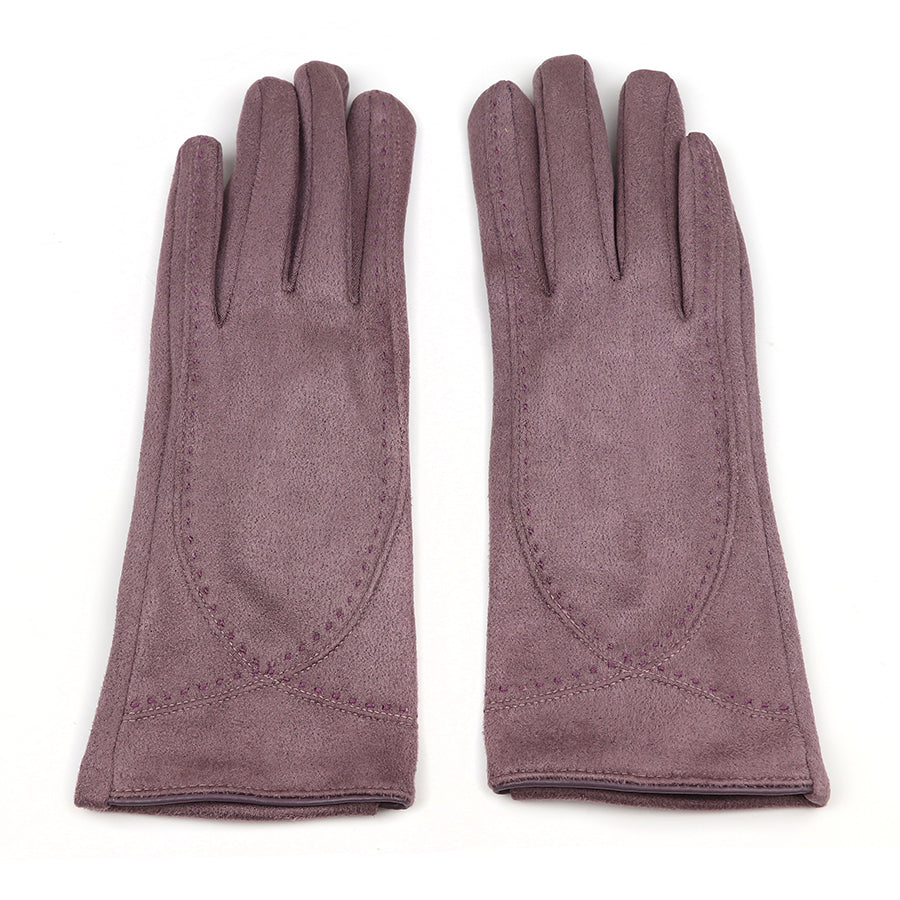 Mauve Faux Suede Gloves with Stitch Detail