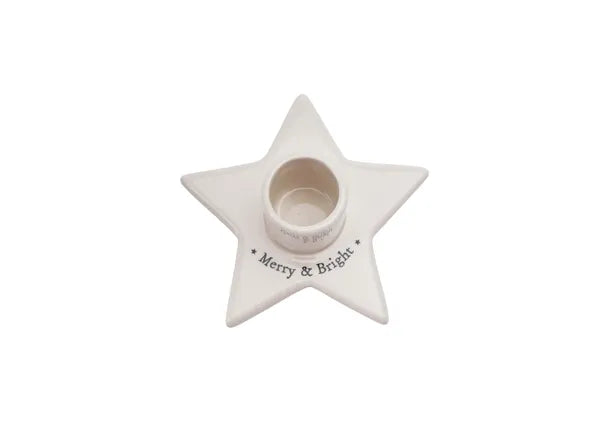 Star-Shaped Ceramic Candle Stick Holder | "Merry and Bright"