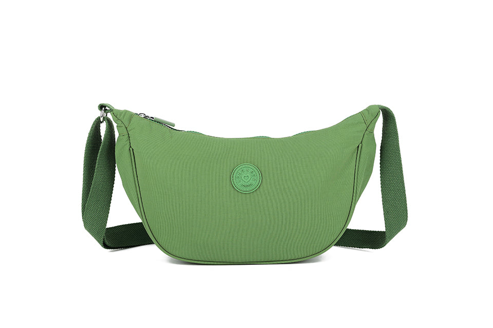 Mini Round Crossbody Bag - Soft Material, Crescent Moon Shape, Trendy Everyday Style - Green