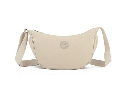 Mini Round Crossbody Bag - Soft Material, Crescent Moon Shape, Trendy Everyday Style - Off White