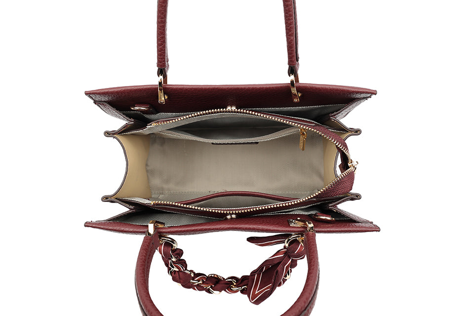 Mini Tote Bag with Crossbody Strap & Ribbon Detail – Tan Brown