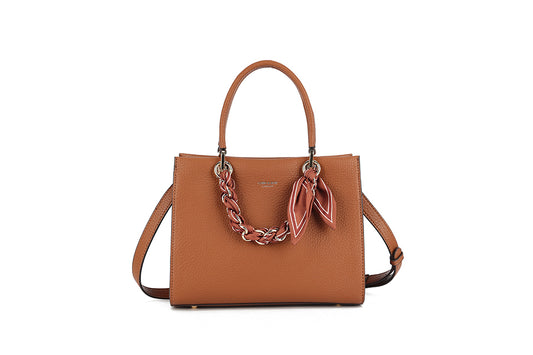 Mini Tote Bag with Crossbody Strap & Ribbon Detail – Tan Brown
