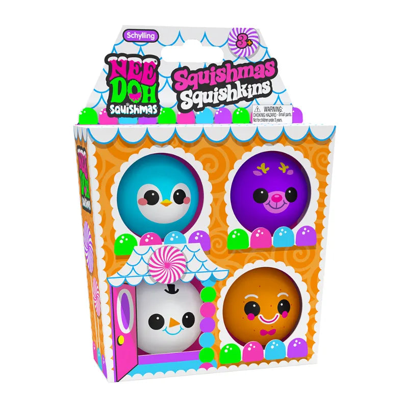 NeeDoh Squishmas Squishkins – Christmas Stress Ball Set with 4 Festive Fidget Toys | Penguin, Reindeer, Snowman & Gingerbread | Ages 3+