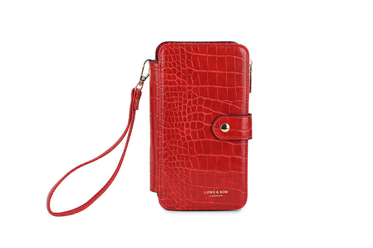 2-in-1 Phone Case & Wallet with Wrist Strap – Red