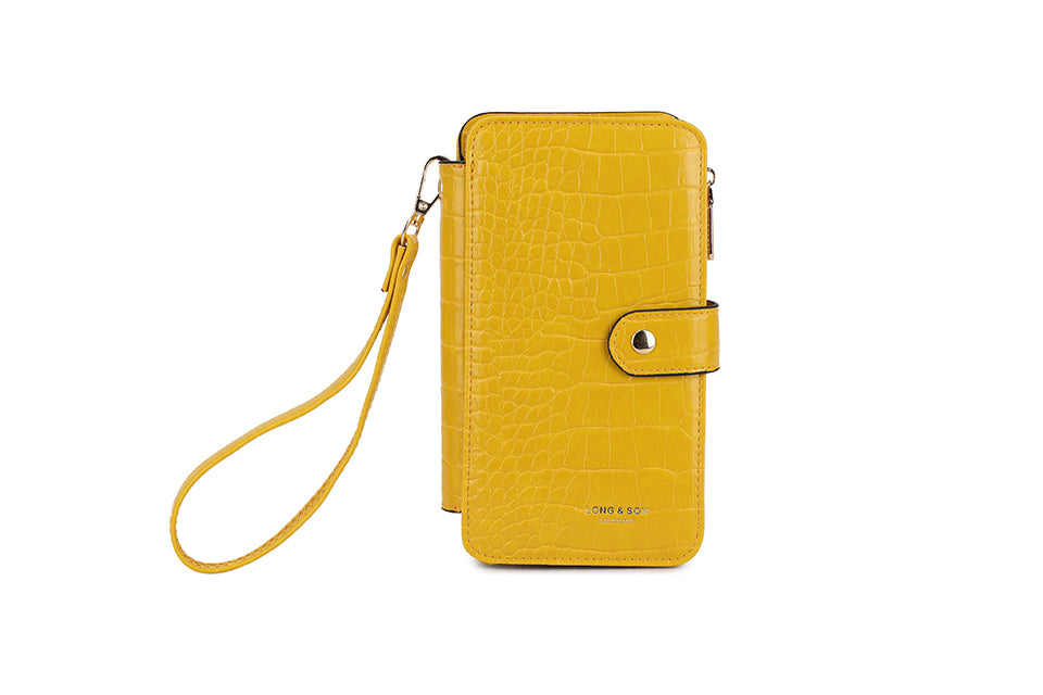 2-in-1 Phone Case & Wallet with Wrist Strap – Yellow