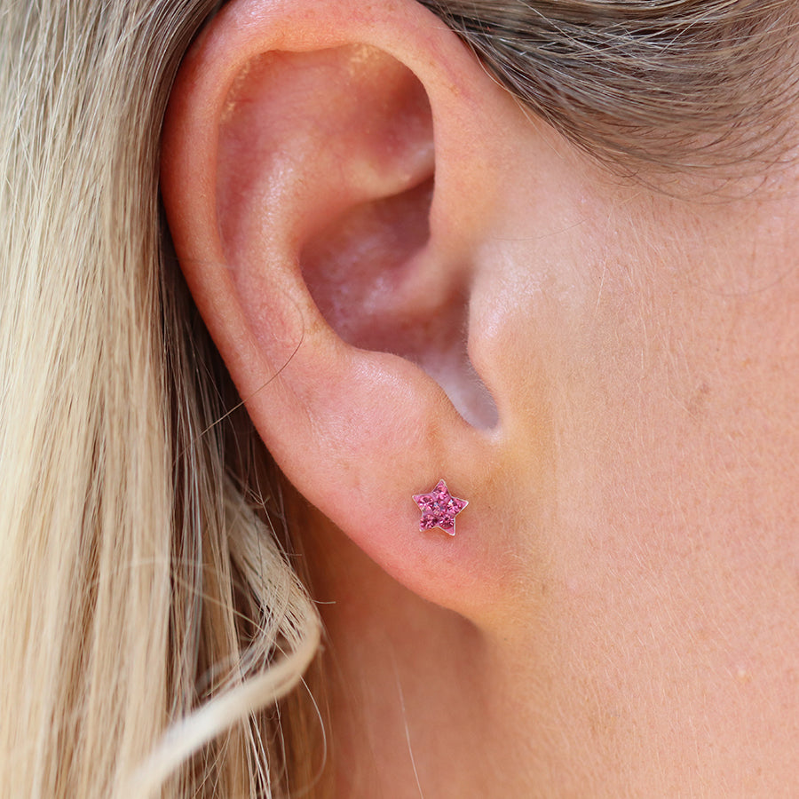 Sterling Silver Pink Crystal Star Earrings
