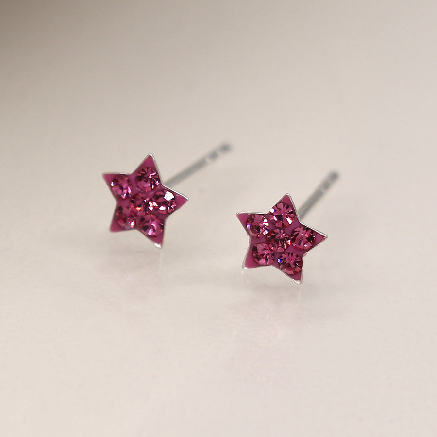 Sterling Silver Pink Crystal Star Earrings