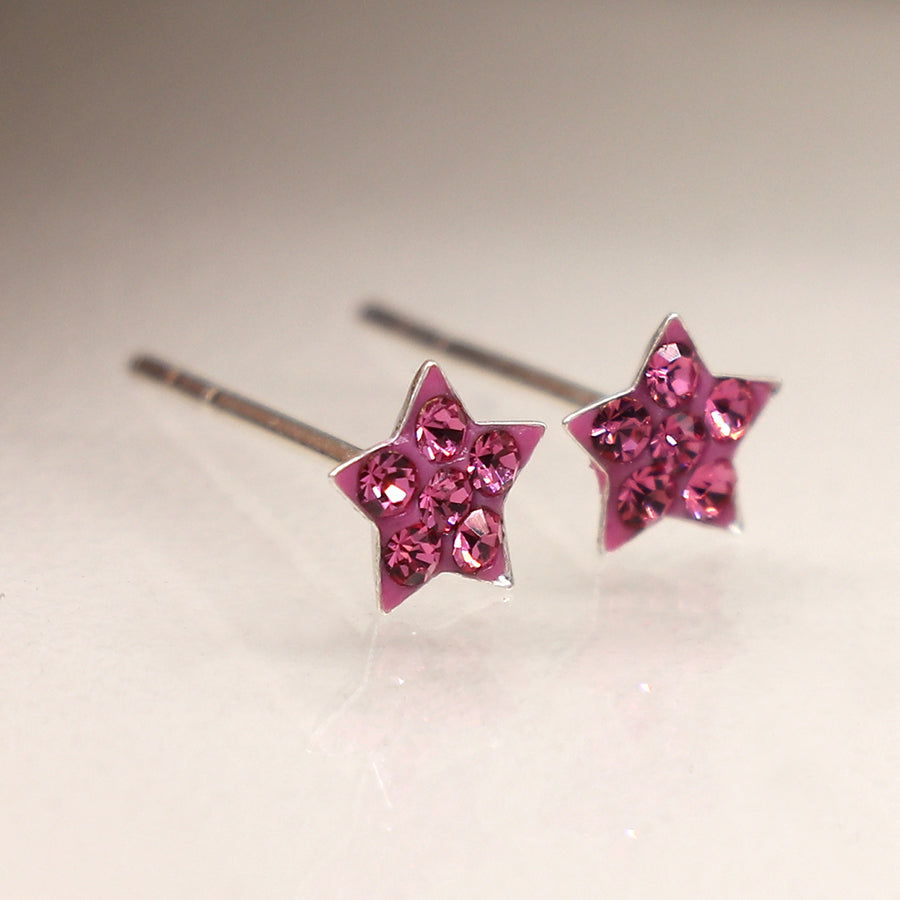 Sterling Silver Pink Crystal Star Earrings