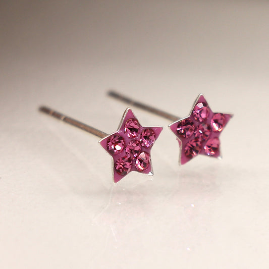Sterling Silver Pink Crystal Star Earrings