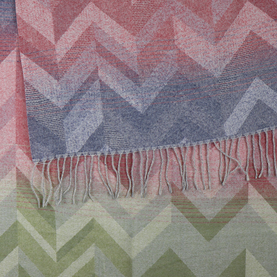 Pink & Blue Chevron Weave Winter Scarf with Fringed Edge